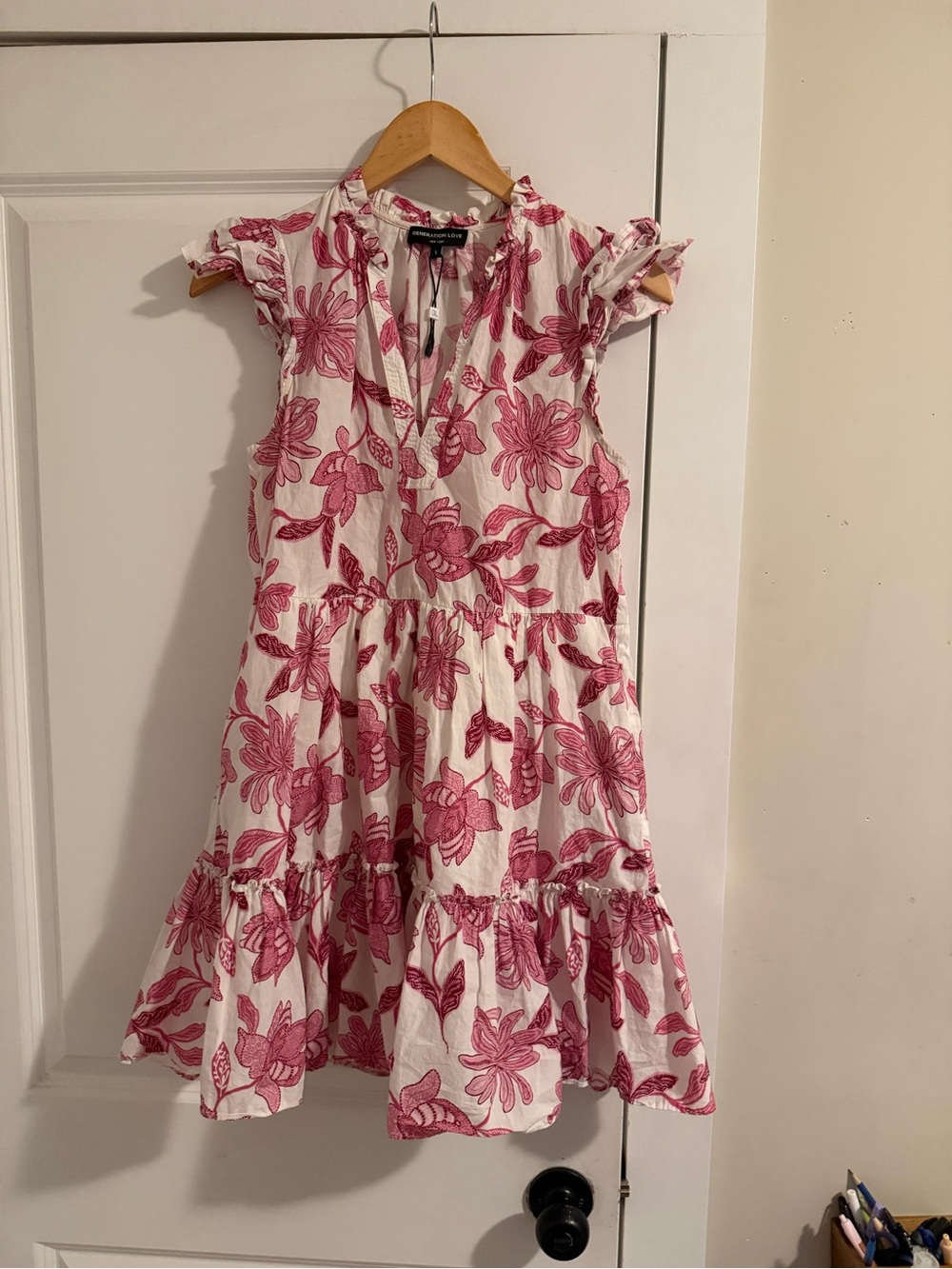 Generation love Floral Tiered embroidered pink and white midi Dress